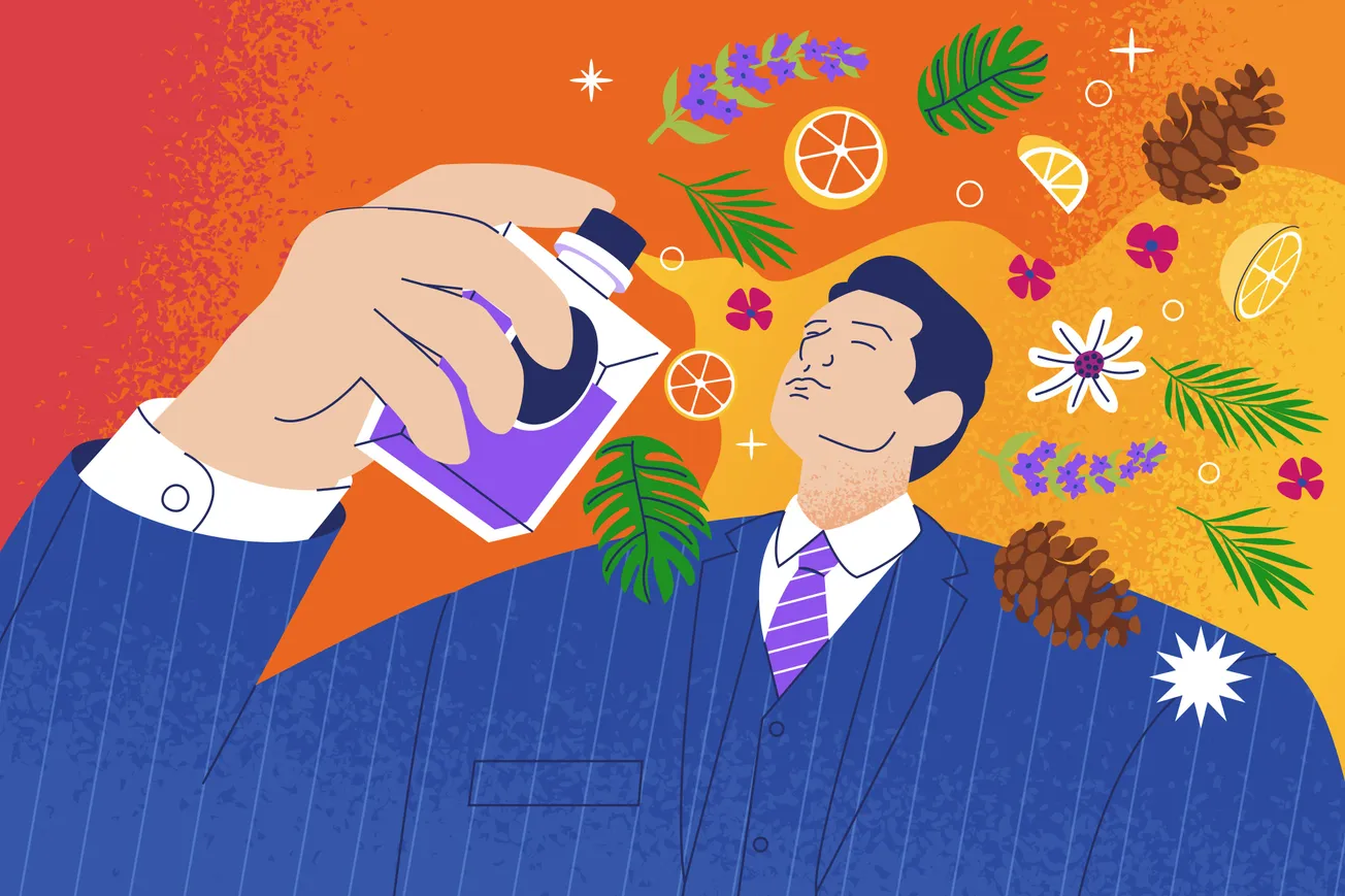 Illustration homme qui se parfume